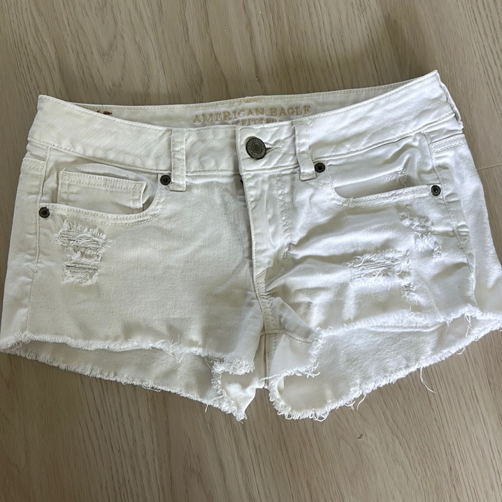 White American Eagle jean booty shorts.
